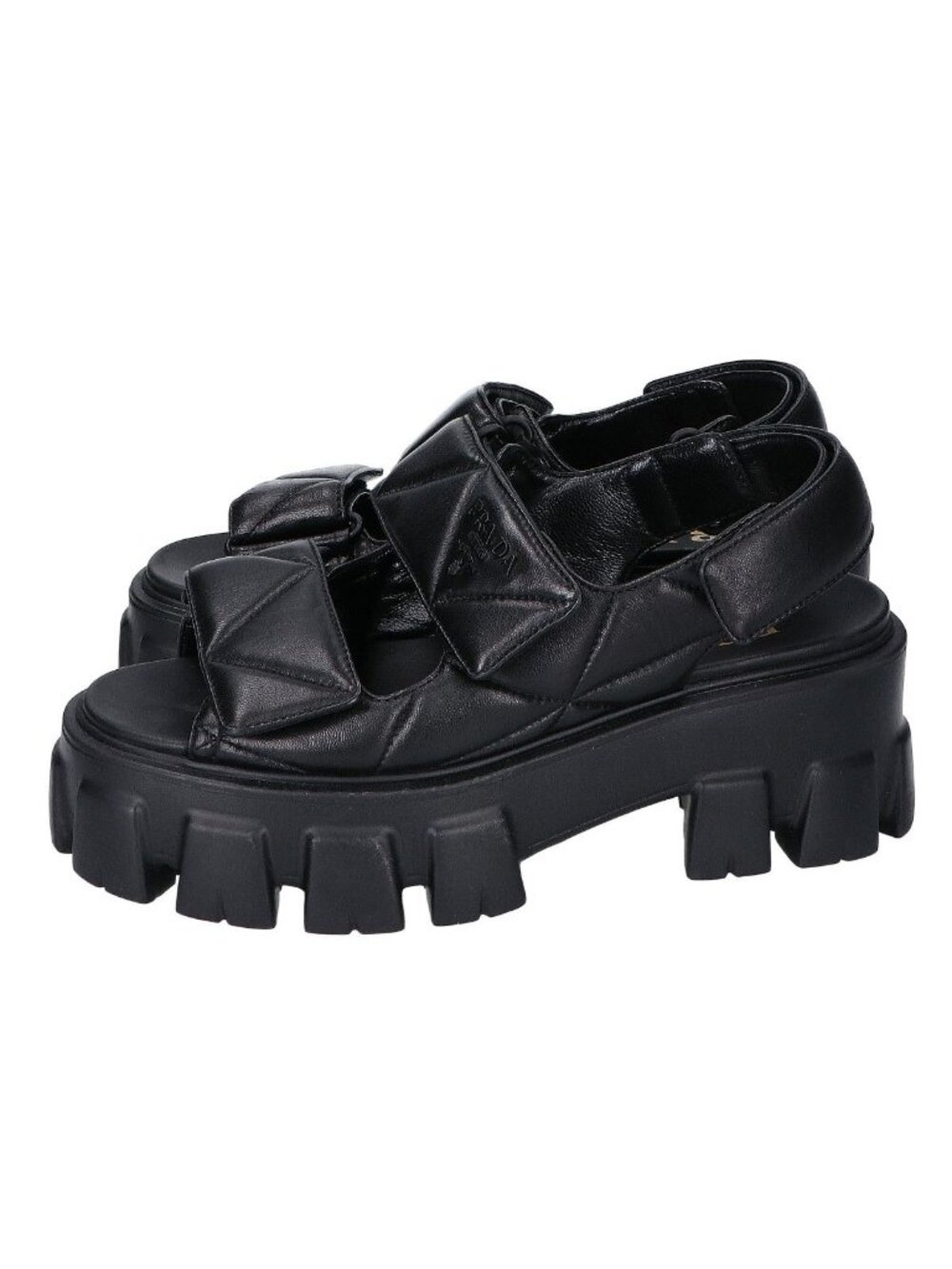 Prada Monolith Triangle Logo Quilted Velcro Strap Sandals